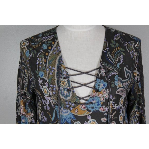 Free People Rain or Shine Swing Dress SMALL BOHO Festival  Gray Floral Paisley - Picture 2 of 15